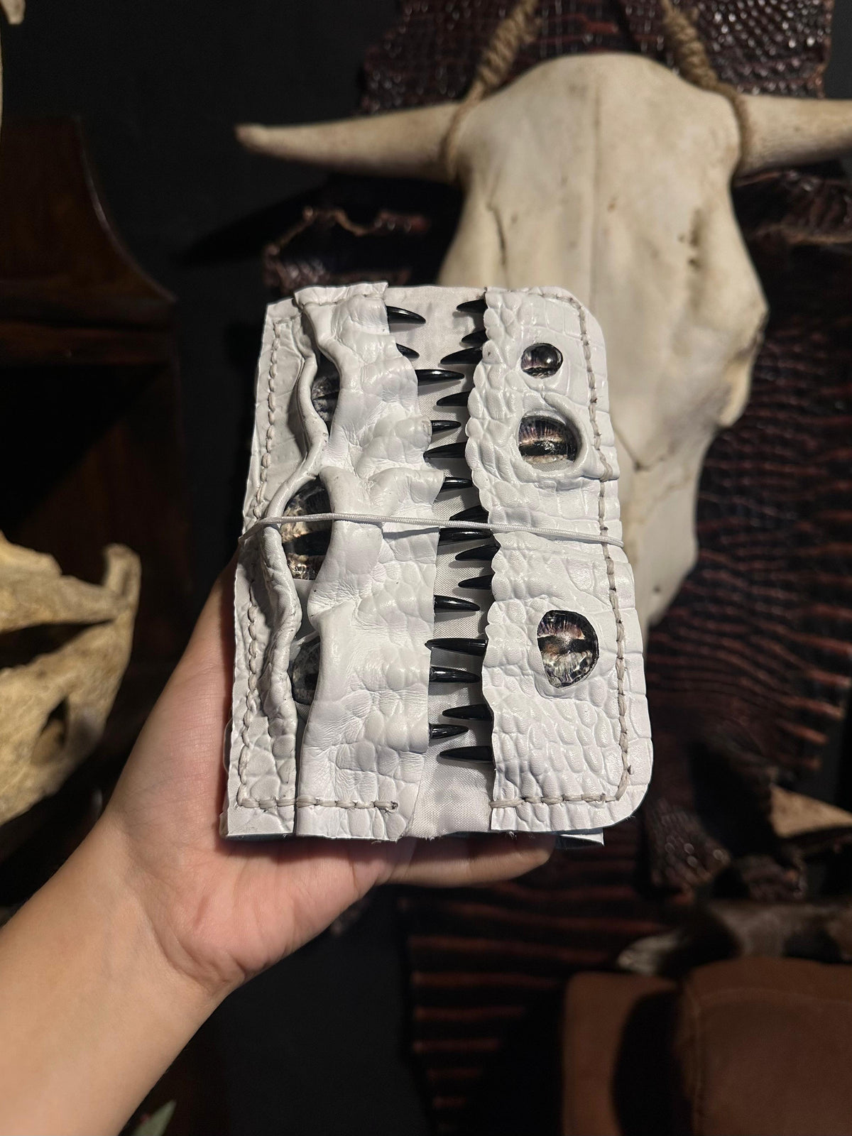 PRE-ORDER Leather Journal A6 | White Black Teeth | Calestialtide