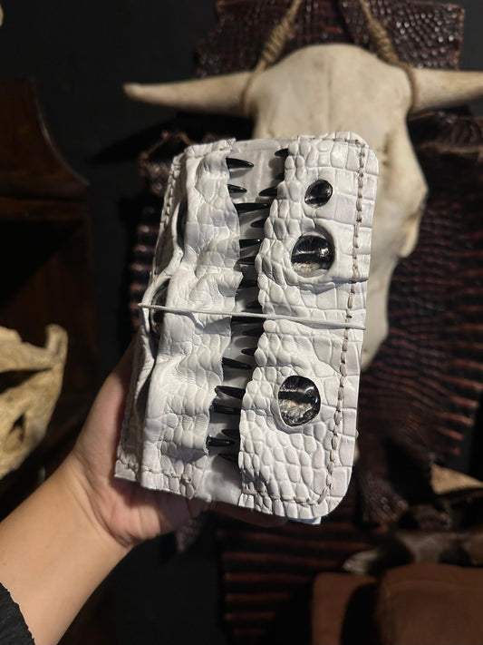 PRE-ORDER Leather Journal A6 | White Black Teeth | Calestialtide