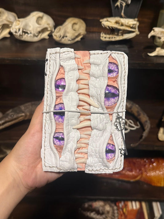 PRE-ORDER Leather Journal A6 | White Purple Eyes | Calestialtide